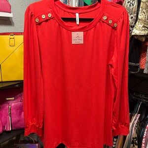Red Button-Detail Women's Top